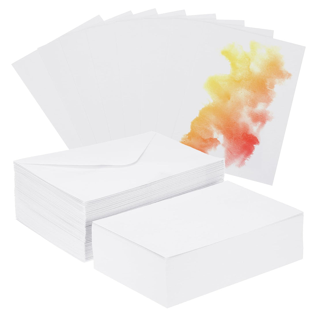PATIKIL 100 Sets Pure Cotton Watercolor Cards 140lb/300 GSM Postcards with Envelopes for Art Painting Creative Thank Notes, 4x6 Inch