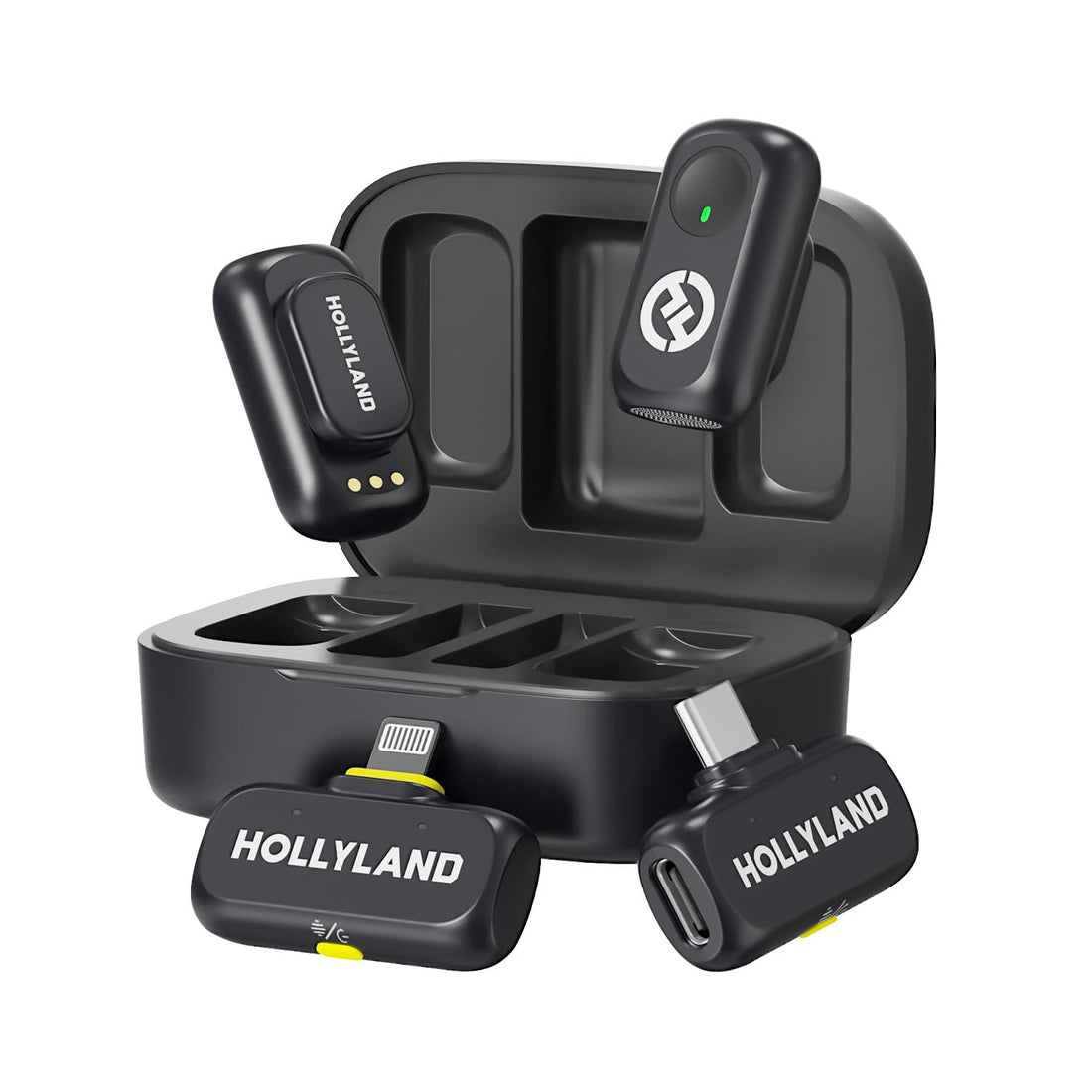 Hollyland Lark A1 Duo Combo - Wireless Microphone - Pin Microphone - "USB Type-C Receiver + Lightning Receiver + Charging Case" (Black)