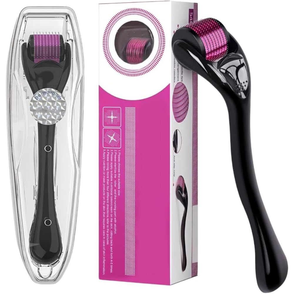 DERMA ROLLER 540 Titanium Needle Facial Skin Beard and body face Roller with Cellulite Hair Growth for both men and women (1mm)