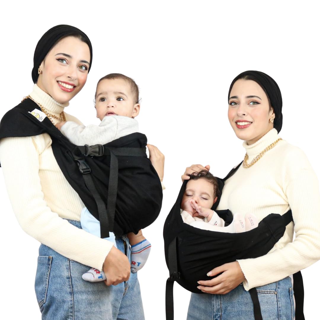 Sling Kangaro Baby Carrier - Ergonomic & Adjustable with Safety straps - Double position carrier - Newborn to Toddler (suitable from 2-15 kilo) support (M shape) position - black