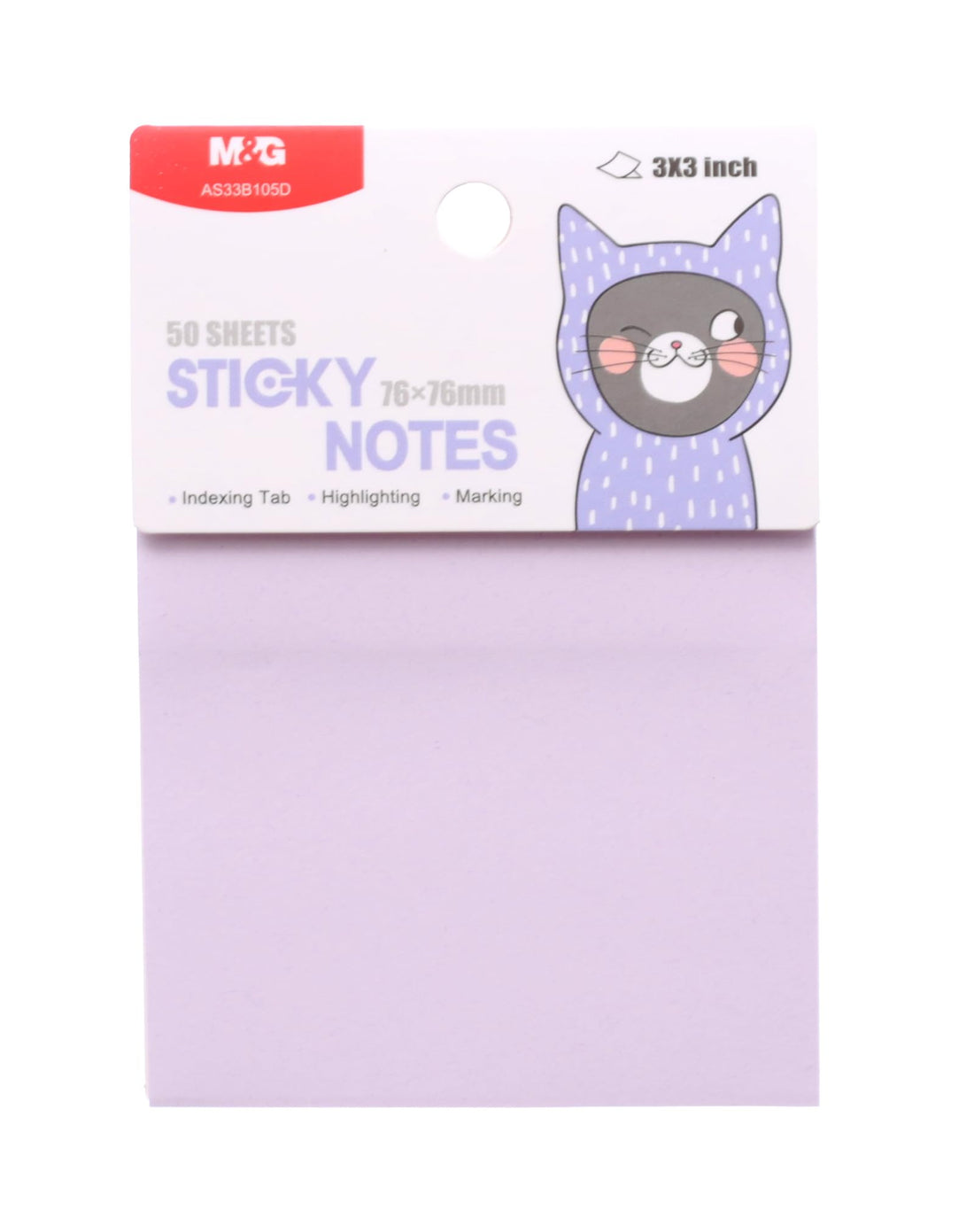 M&G Sticky Notes, Organized Note-Taking, 76x76mm, 50 Sheets, Strong Adhesive, Purple