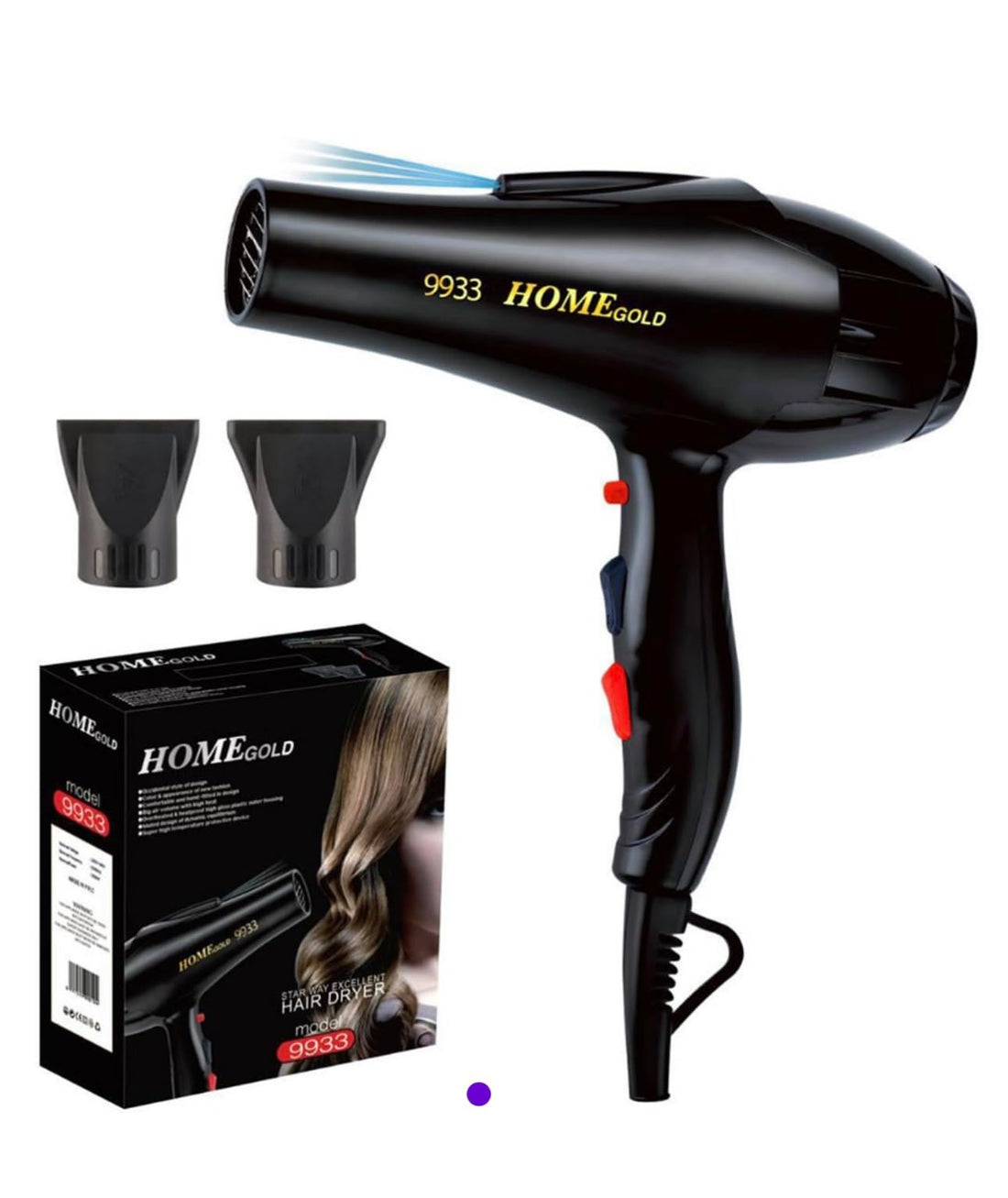 Home Gold Professional Hair Dryer and Styler 3000W Model 9933, Black