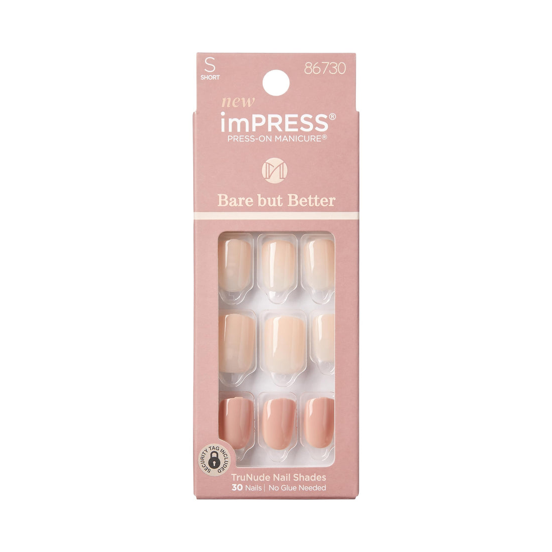 imPRESS KISS imPRESS Press-On Nails Bare But Better Manicure Set, Nude False Nails , 'Simple Pleasure', 30 Chip-Proof Fake Nails