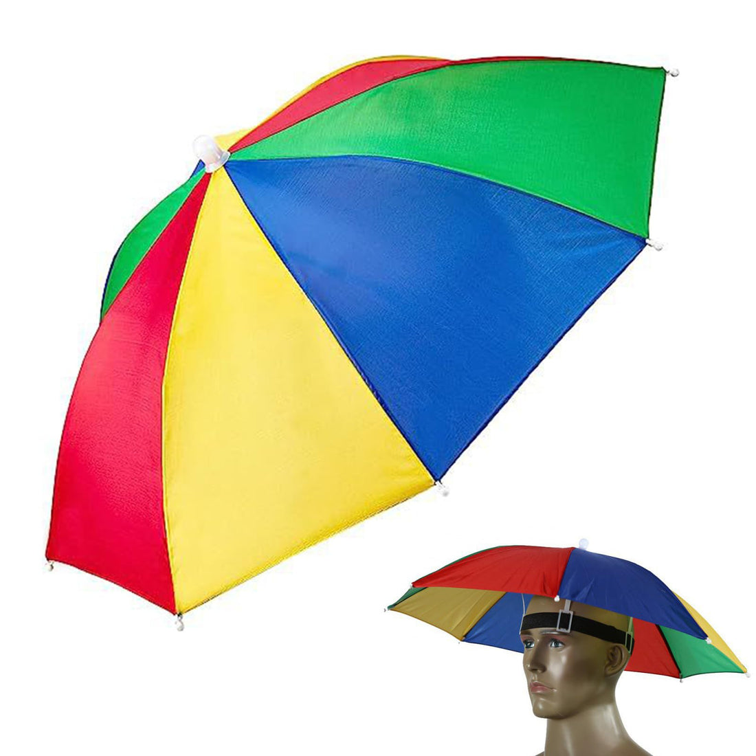 Rakiuty Umbrella Sun Hat, Rainbow Umbrella Hat, Portable Fishing Umbrella Hat, Folding Umbrella Sun Hat, for Outdoor Travel, Beach, Golf Camping, 1 Piece
