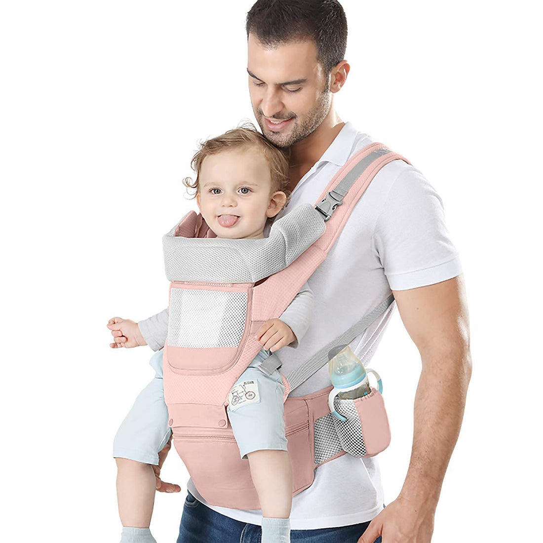 Coolbaby Multifunction Baby Strap Waist Stool Hip Seat Baby Carrier, Suitable For 0 36 Months Baby,6 In 1 Carrying Mode,AdjUStable Size, Very Suitable For Hiking Shopping Trip, Pink