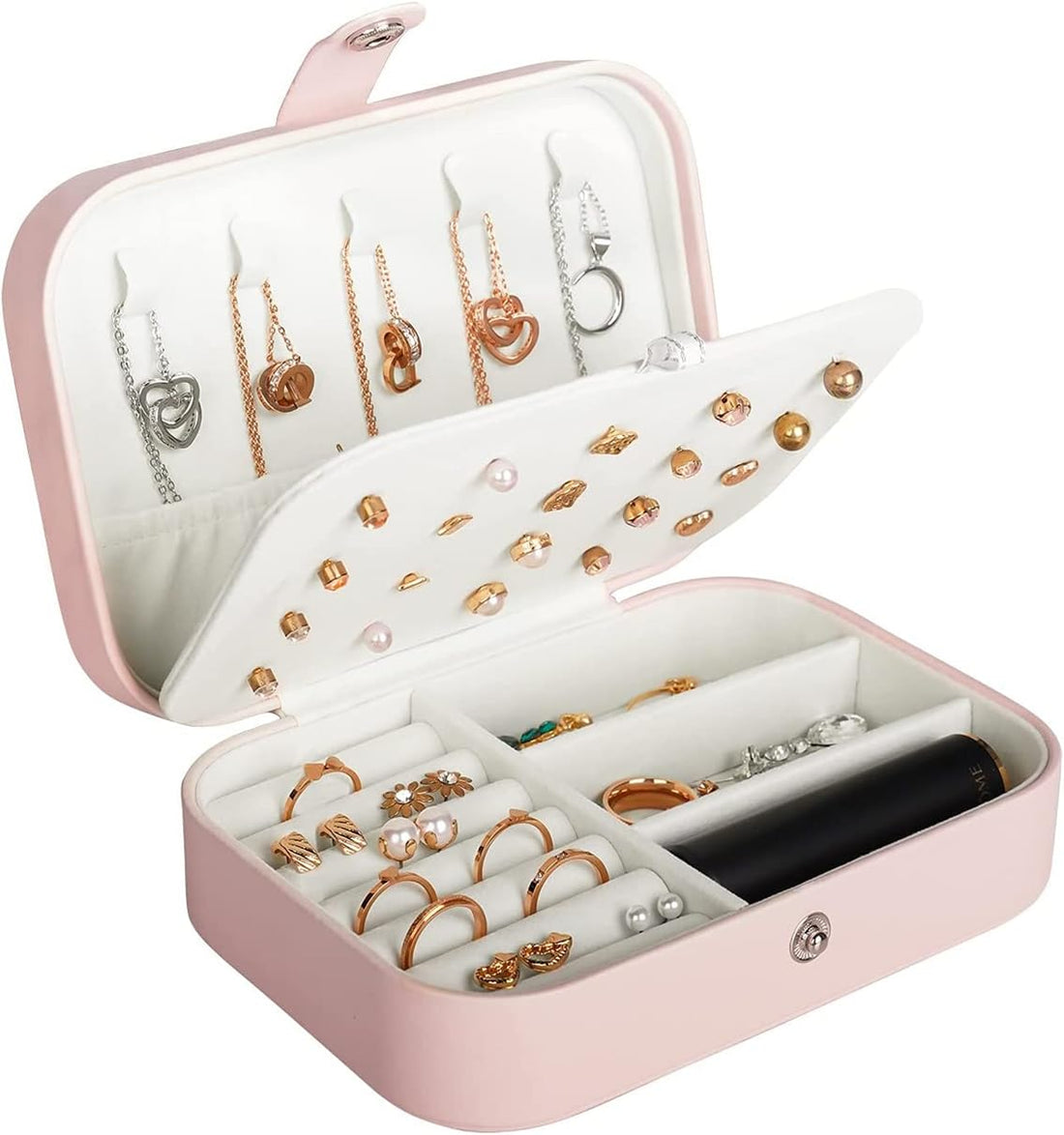 Jewellery Organisers Box With Multiple Compartments 2 Layer Portable Travel Carry Along Storage Box Organizer for Earrings, Rings, Necklaces, Bracelets (Pink)