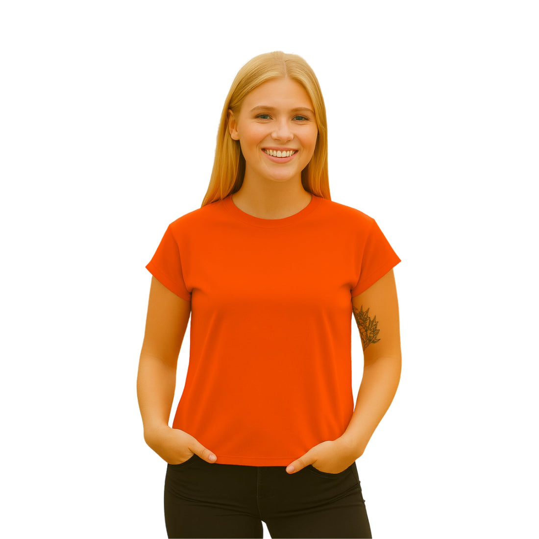 Women’s Classic Fit T-Shirt – Soft Cotton Spandex Blend | Short Sleeve Casual Tee | Everyday Comfort Top (Orange, XS)