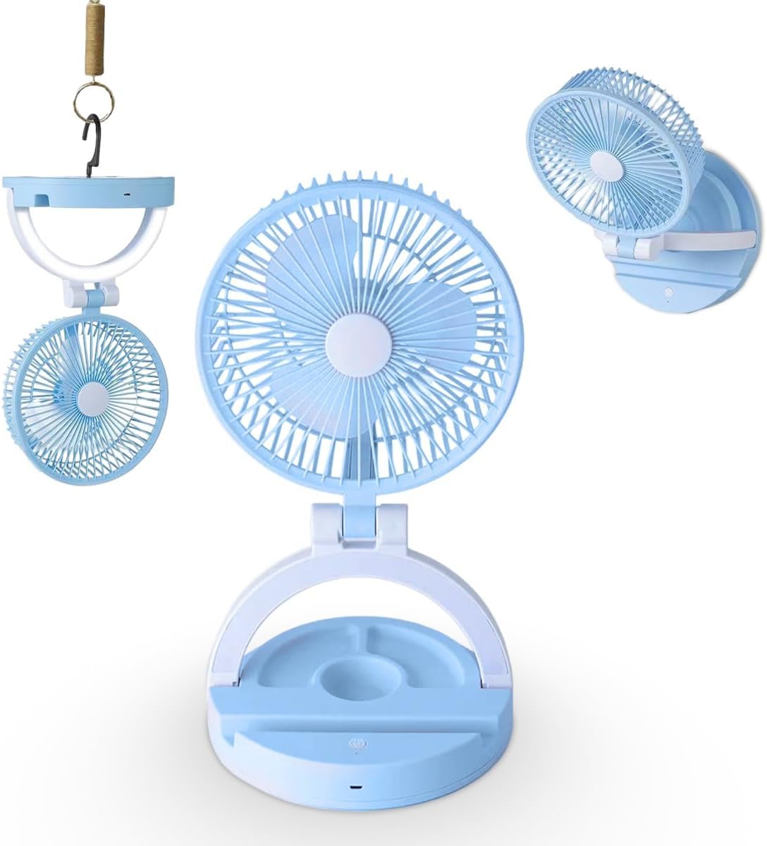 Portable Fan Mini Handheld Electric Fan with LED Light, 3 Speed Strong Wind Foldable USB Rechargeable Personal Cooling Fan for Office Travel (Blue)