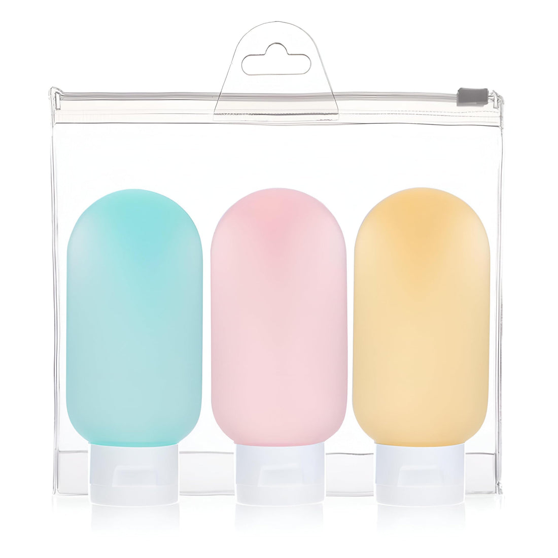 2oz (60ml) Leakproof Refillable Silicone Bottles Perfect for Shampoo, Liquid Soap, Cosmetics, with Labels and Multi-Color Clear Carry Bag, Perfect for Travel and Go.