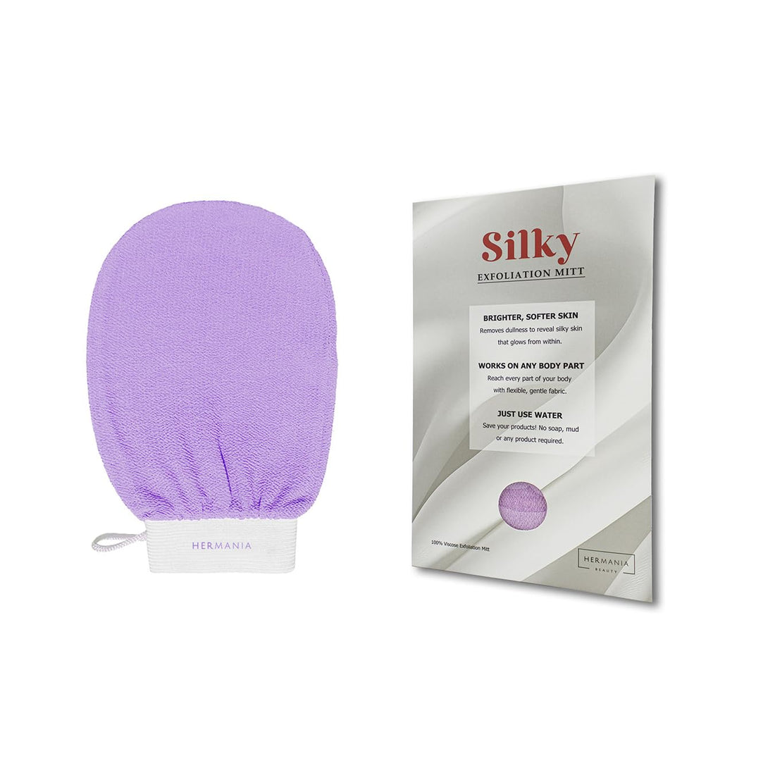 Hermania Silky Body Exfoliation Glove Reusable Dead Skin Removal Exfoliating Mitt - Glowing Skin with Water Only - No Products Needed (Purple)