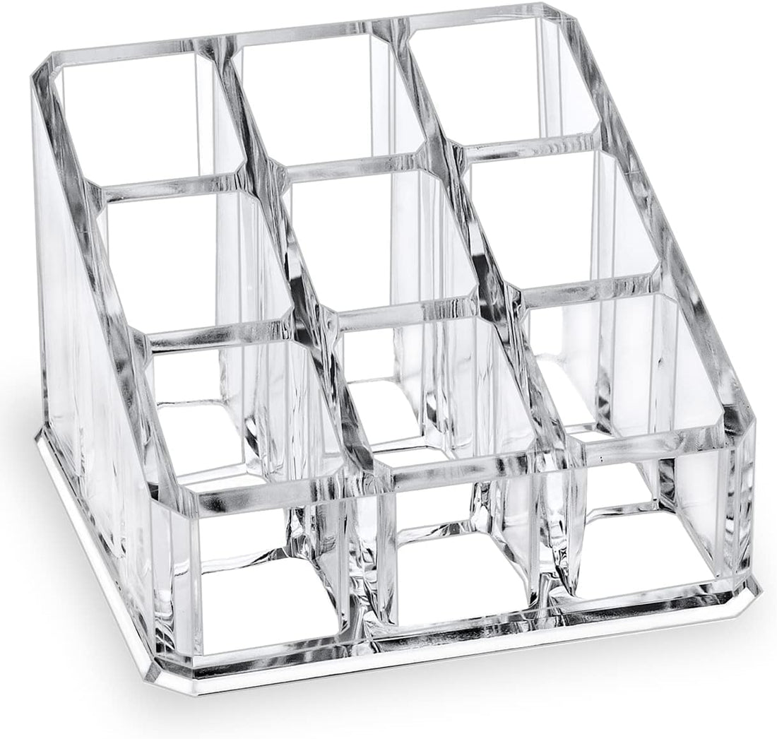 Clear Acrylic Makeup Organizer – 9 Slots Multipurpose Cosmetic Stand for Storage and Display for Lipstick, Lip Gloss, Nail Polish, Makeup Brushes – Perfect Makeup Container for Bathroom or Vanity