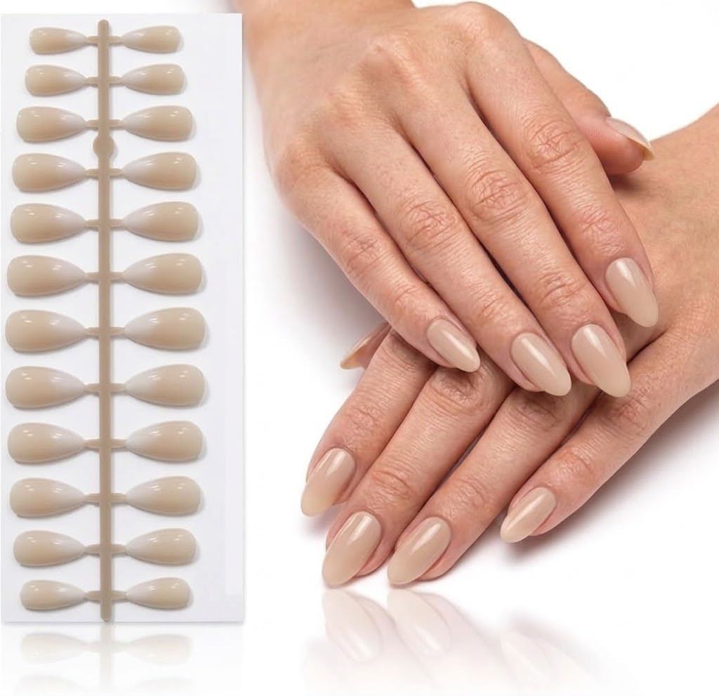24pcs SHORT Size Finished Design With UV Gel Press On Nails Coffin OVAL Shiny False Nails Full Cover Artificial Fake Nail Art Tips- Comes With 1 SHEET DOUBLE FACE (b)