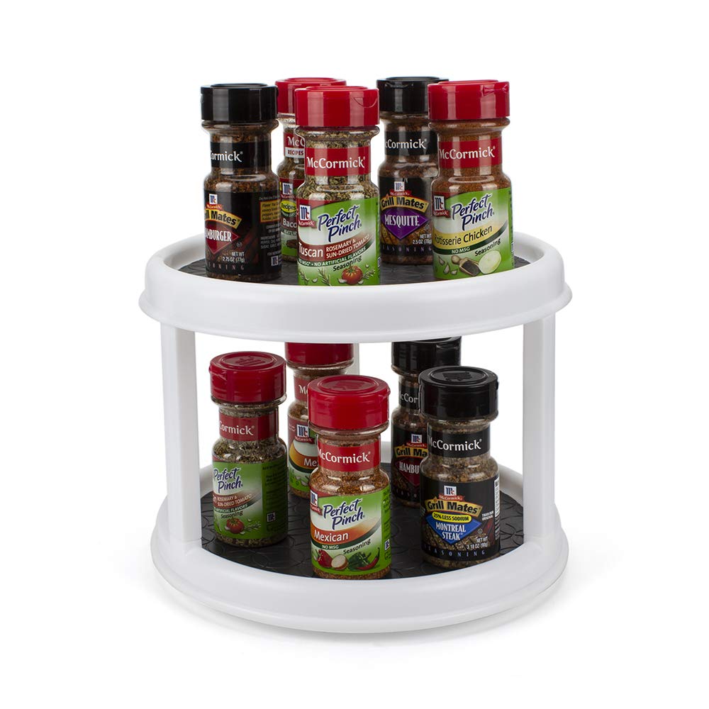 WISH Lazy Susan Turntable Spice Organizer 2-Tier Non-Skid (32x27 cm) Spice Rack Cabinet Organizer 360° Rotation