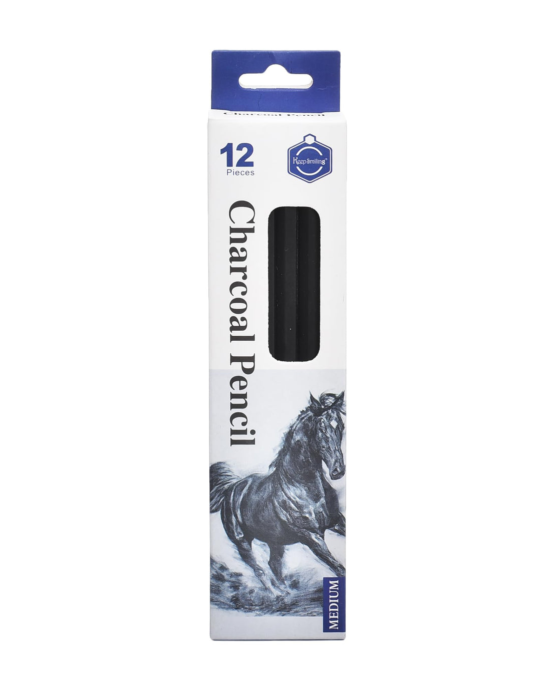 Keep Smiling TB-10120M Medium Charcoal Pencil Set 12 Pieces For Drawing, Sketching, Artistic Endeavors