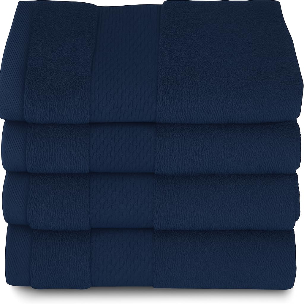 Burak Tekstil Cotton Towel Set, 4 Pieces of Face Towels 30 x 30 cm, Ultra Soft, Highly Absorbent (Navy Blue, 4 Face Towels (30 x 30))