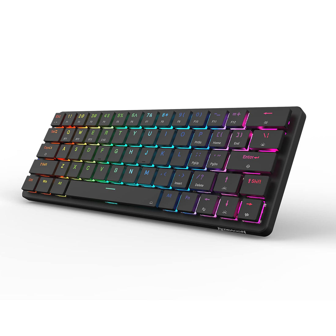 REDRAGON K624P ELISE PRO RGB 60% Wireless 2.4Ghz / Bluetooth 5.0 / Wired Type C Gaming Mechanical Keyboard – Low Profile Blue Switches (Black)