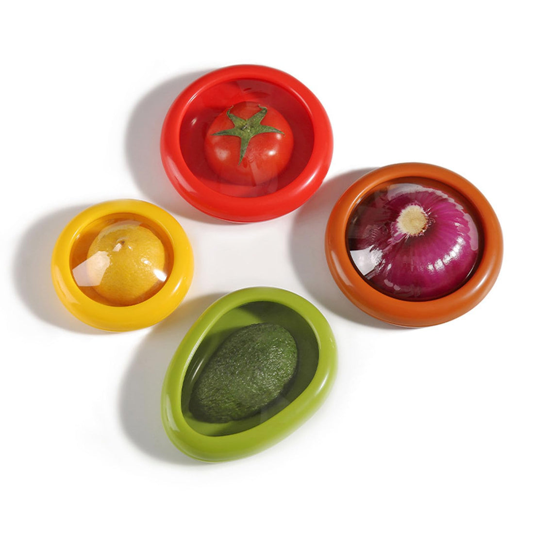 Dollar for Improt 4 Pieces Storage Set Fruit Vegetable Shaped Savers Storage Box, Avocado, Onion, Tomato, and Lemon Reusable Refrigerator Storage Box for Food Fresh-Keeping, Fresh-Keeping Container