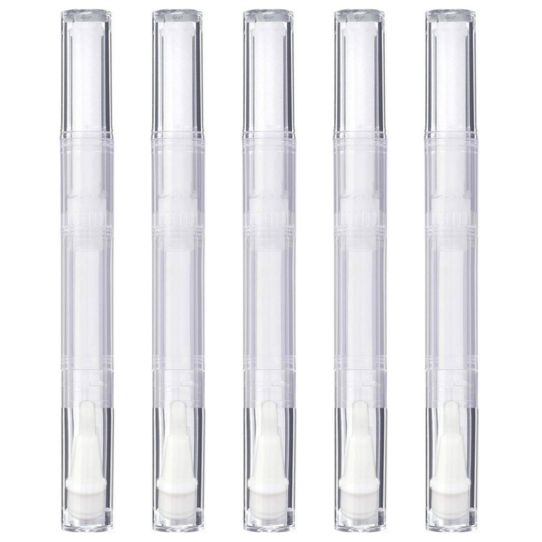 MOTYYA 5 Pack 3 ml Transparent Twist Pens, Empty Nail Oil Pen with Brush Tip, Cosmetic Lip Gloss Container Applicators Eyelash Growth Liquid Tube (5x)