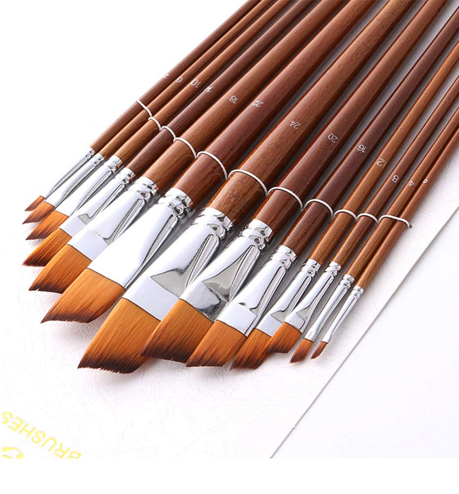 Tensky Paint Brush Set Artist Painting Brushes for Art Painting for Watercolors,Acrylics,Inks,Gouache,Oil and Tempera (Angular 13pcs Longer Handle)