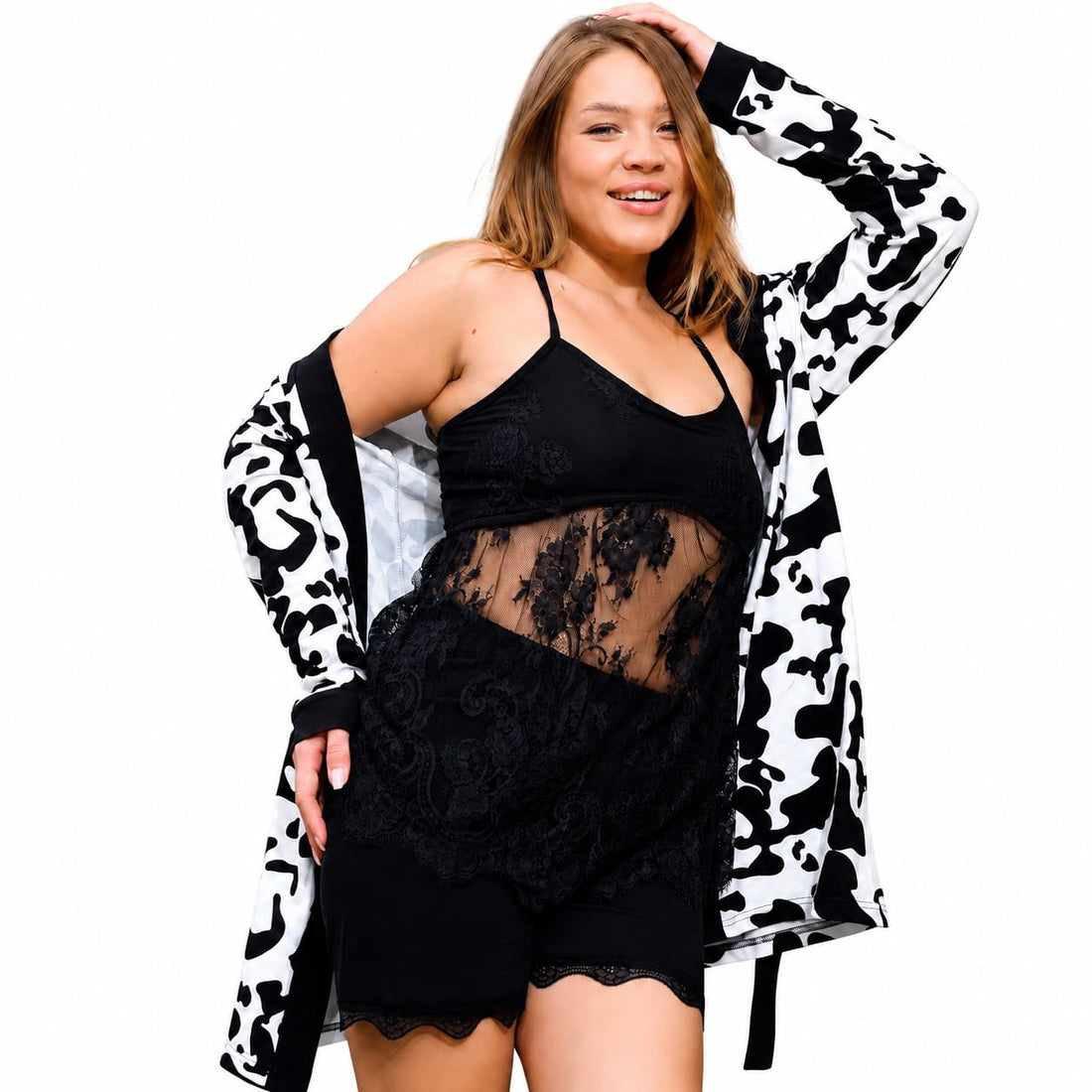 NARISSA Women's Baby Doll Pajama Set 3 Piece Cotton Top and Shorts with Premium Lace and Long Robe Classic Print