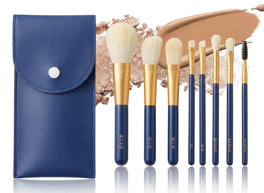 8 Pcs Double Sided Makeup Brushes FACE Set Professional Double Ended Shadow Brushes Dual Brush Travel Set Two Ended Make Up Kits for Eyeshadow Blending and Eyebrow-DARK BLUE