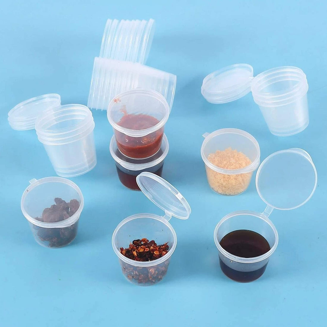 THE PACK Mini 30ml Cups, 20 Microwave Cups - Durable Clear Plastic Sauce Containers Disposable Samples, Seasoning or Decoration