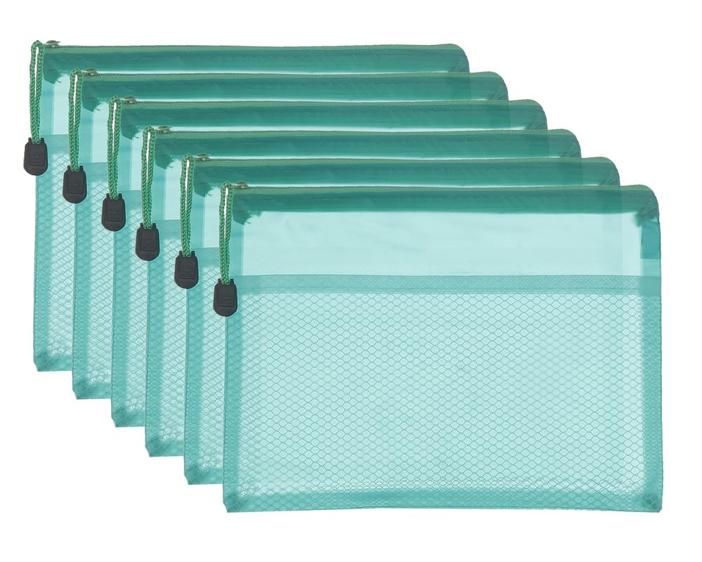 3A MS1005-A4 Plastic Zipper File 24 * 34 cm 6 Pieces - Green