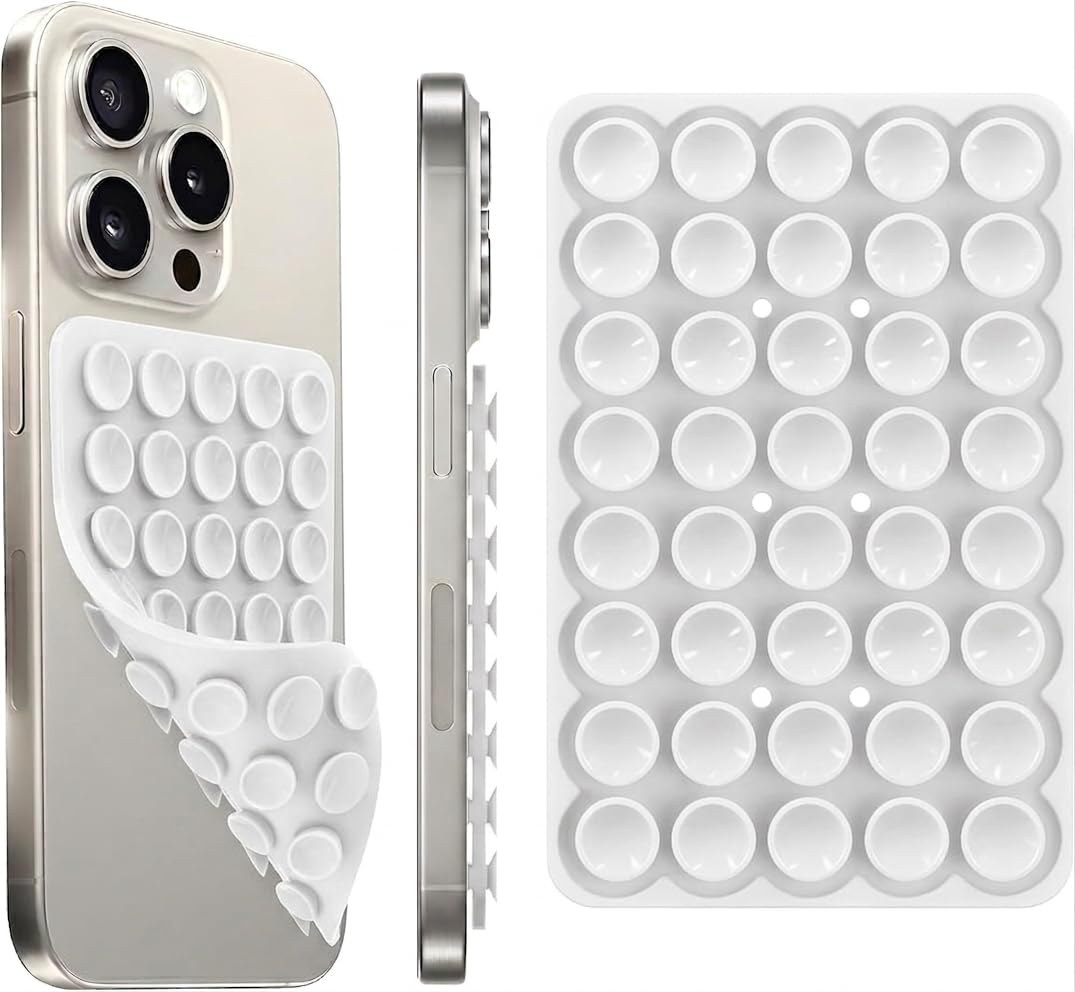 Silicone Suction Cup Phone Holder Double Sided Grip Hands Free Adhesive Grip for Selfie Videos Thick Washable Reusable Non-Slip for iPhone and Android (White, 40 Cups)