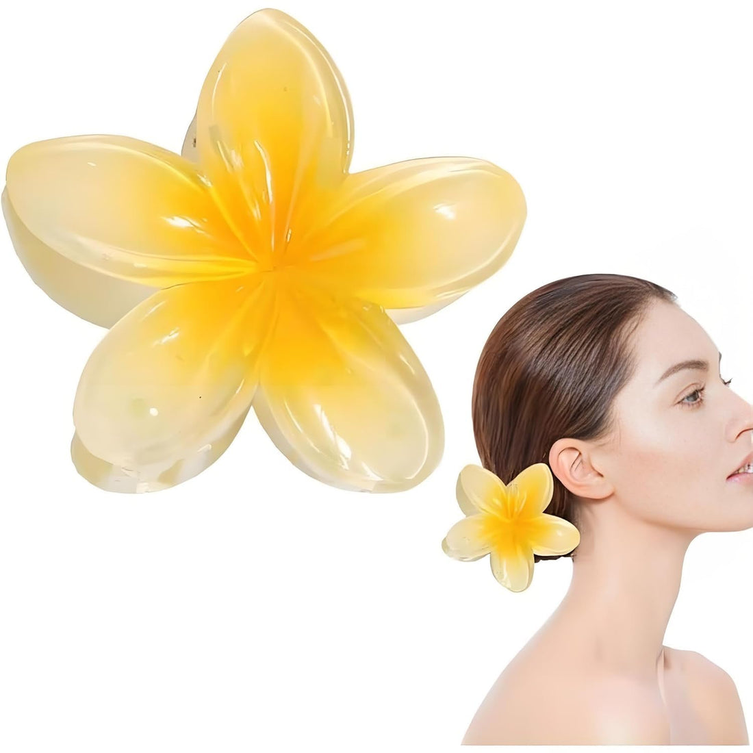 Yellow Hawaiian Flower Hair Clip - Plastic, Tropical Design, Suitable for All Hair Types (2)