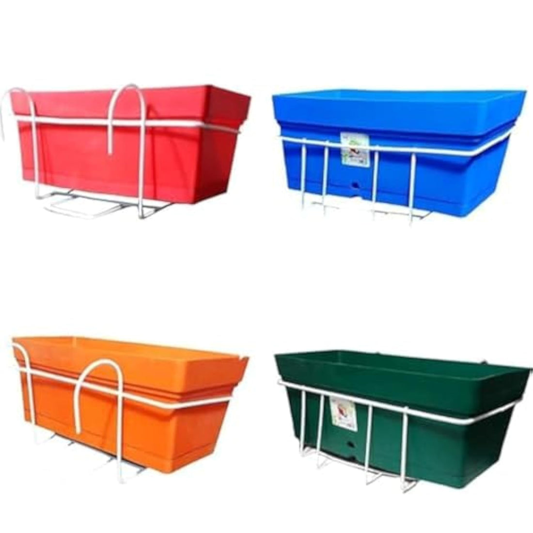 6 by 20 Inch Colorful Planter Basin with Balcony Holder - 4 Colors