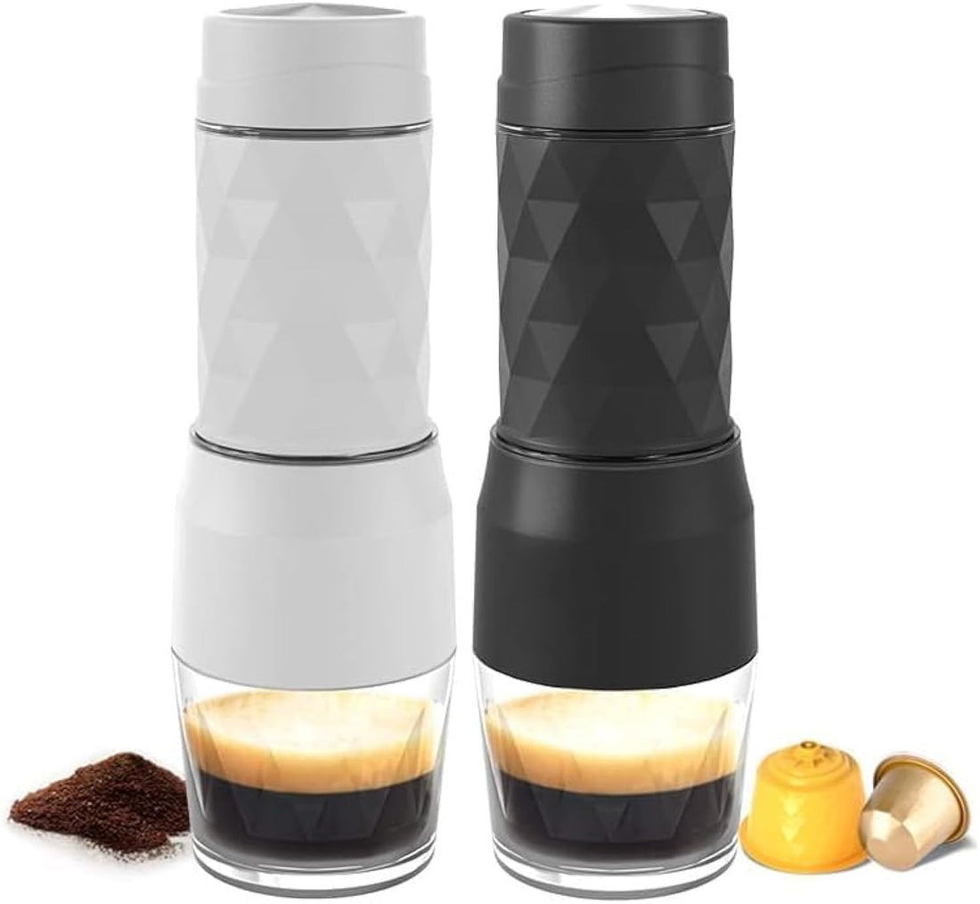120ml Mini Manual Espresso Coffee Maker Compatible with 18Bar Manual Ground Coffee Maker (Works on Capsule and Powder) (White)