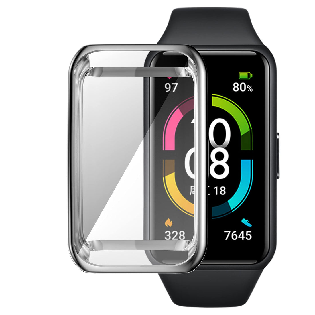 Beauenty Soft Case For HUAWEI Band 6 / Honor Band 6. TPU Silicon All-Around Screen Protector Cover Bumper Protector Full Cover Screen Protection (silver)