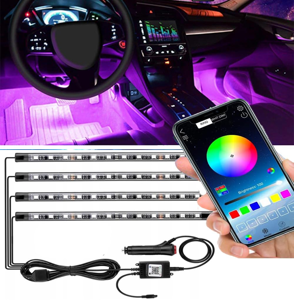 LED Car Pedal Aplication, LED Interior Lighting for Car, LED Lights to Control Device or App with Music Sync, Under Dash Lighting on Car Lighter Connector - KaberTrade