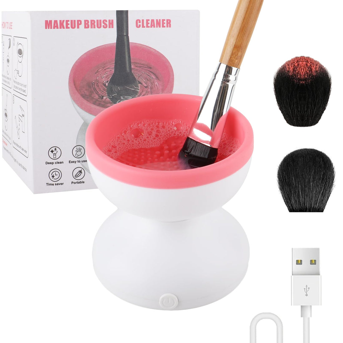 Electric Makeup Brush Cleaner Machine, Quick Cleaning Make Up Brush Washing Tool, Fast Spin and Clean in Seconds - White