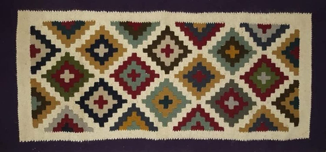 Egypt Antiques Handmade Egyptian Wool Kilim, Sambox Multi Color, Purple Frame, 150 x 60 cm