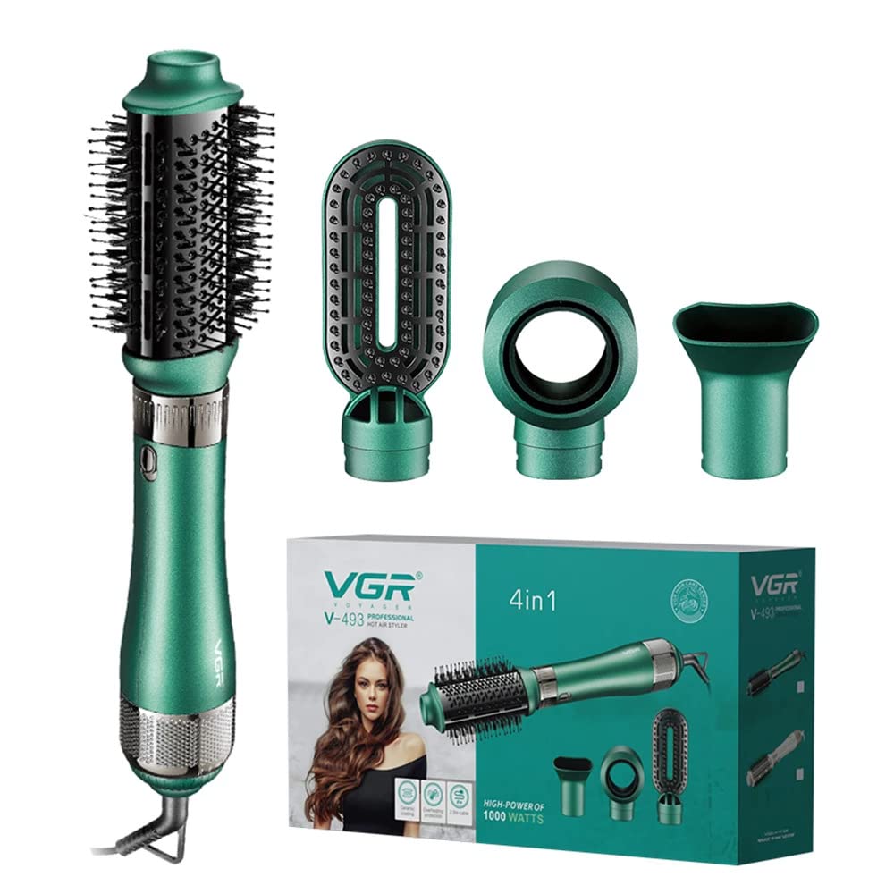Vgr V-493 Professional 4In1 Hot Air Styler With Ceramic Coating & Overheating Protection Technology (High Power Of 1000 Watts, Green)