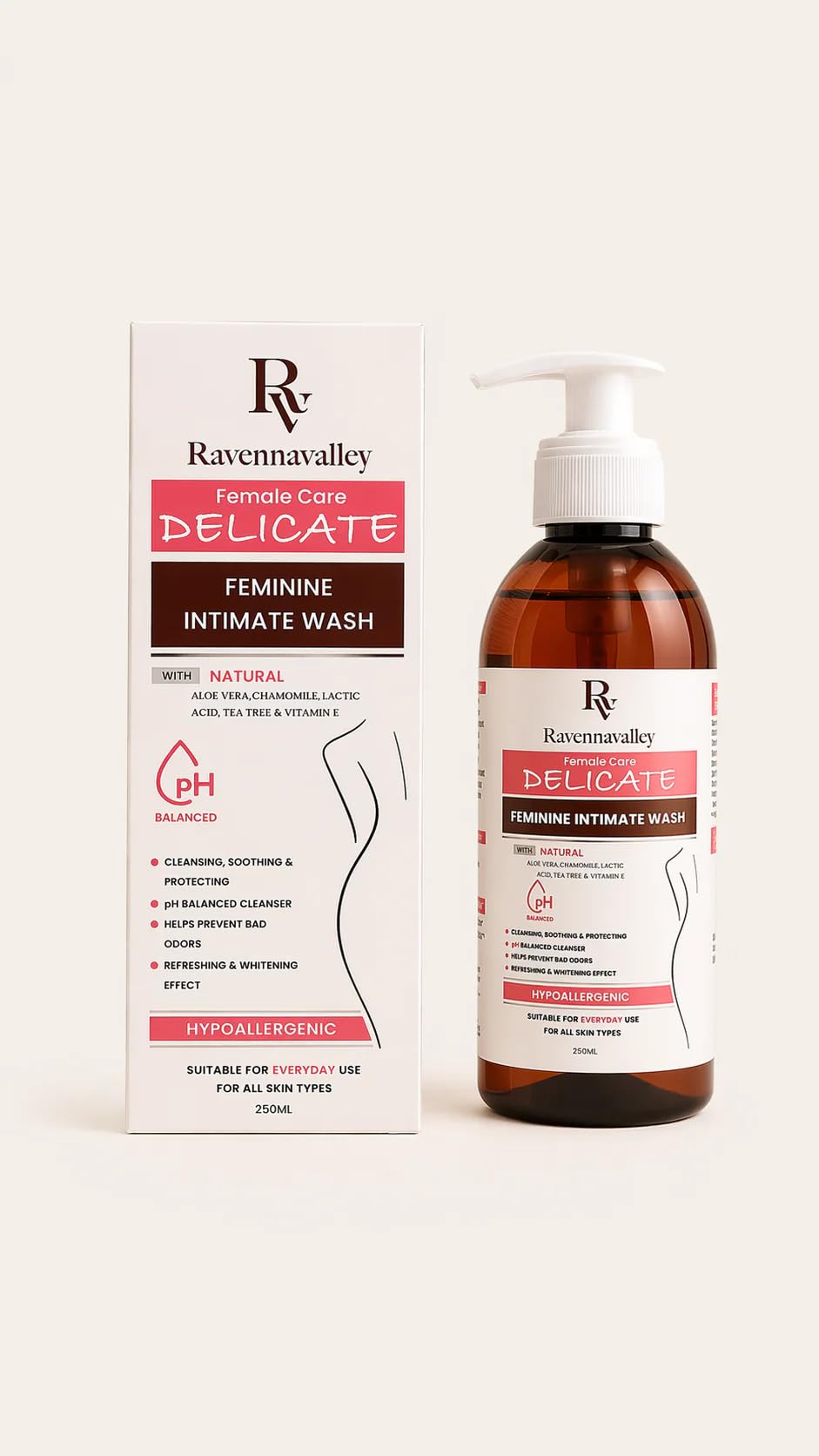 Female Care Delicate Feminie Intimate Wash 250ml, pH Balanced, Moisturising and Odour Protection, All Skin Types, Hypoallergenic, with Tea Tree, Calendula, Lactic Acid and Vitamin E