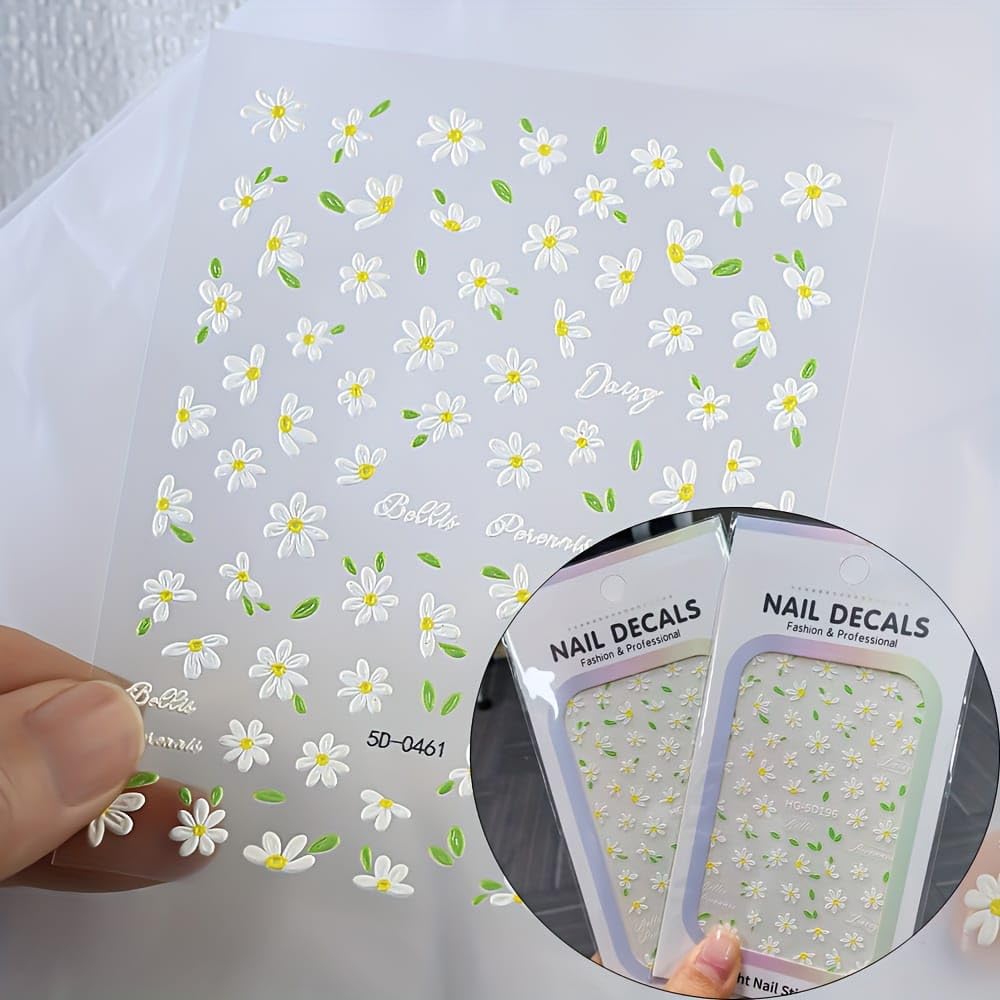Modern 5D Nail Sticker - 3D Nail Art Design - Attractive Look in Minutes - High Quality Sticker Compatible with Nail Polish and Gel (White)
