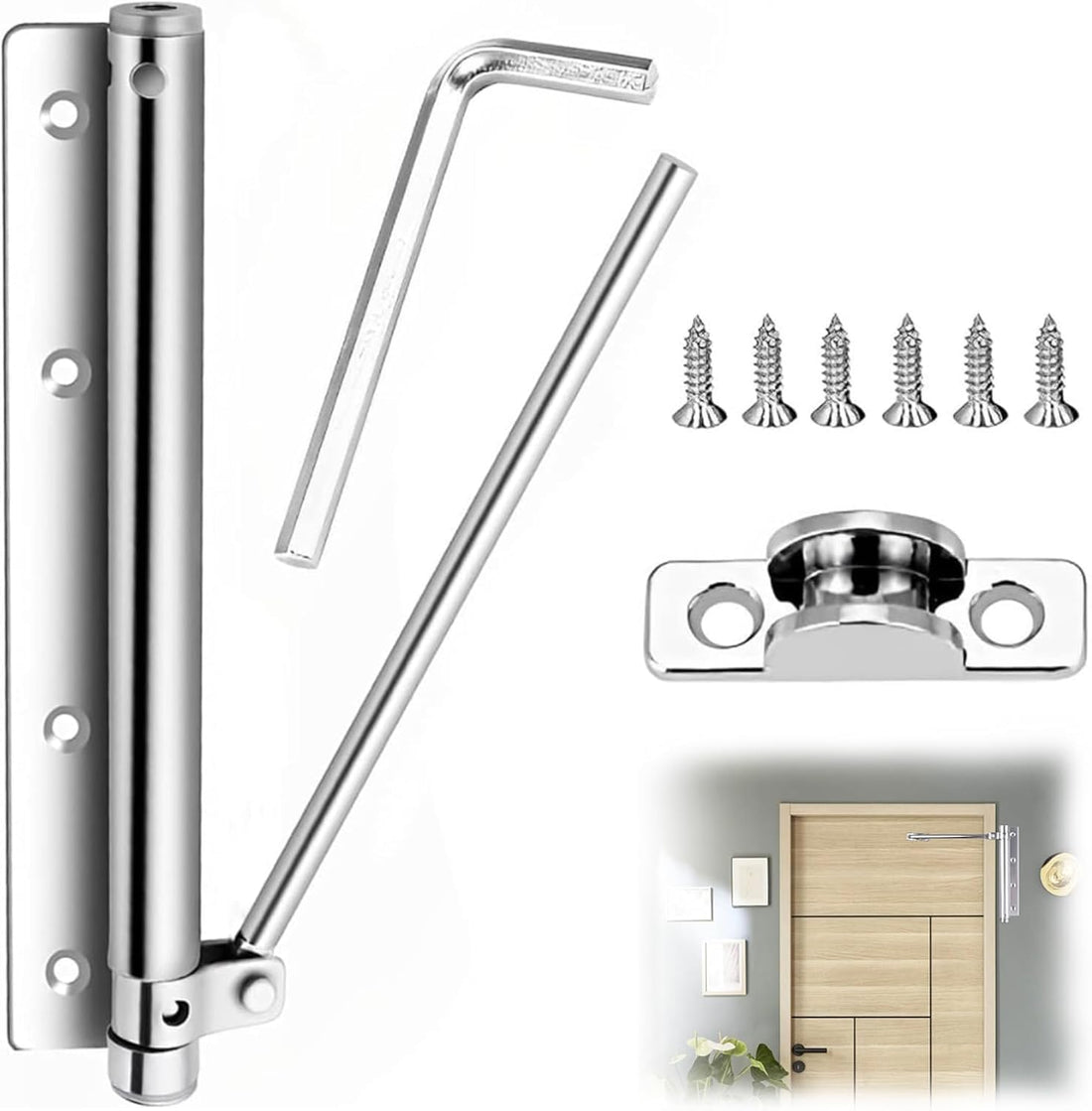 Dollar for Import Nexllent Spring Door Closer, Gate Doors Stainless Steel Spring Door Closer, Self-Closing, with Allen Key and Screws, for Adjustable Automatic Door Closing