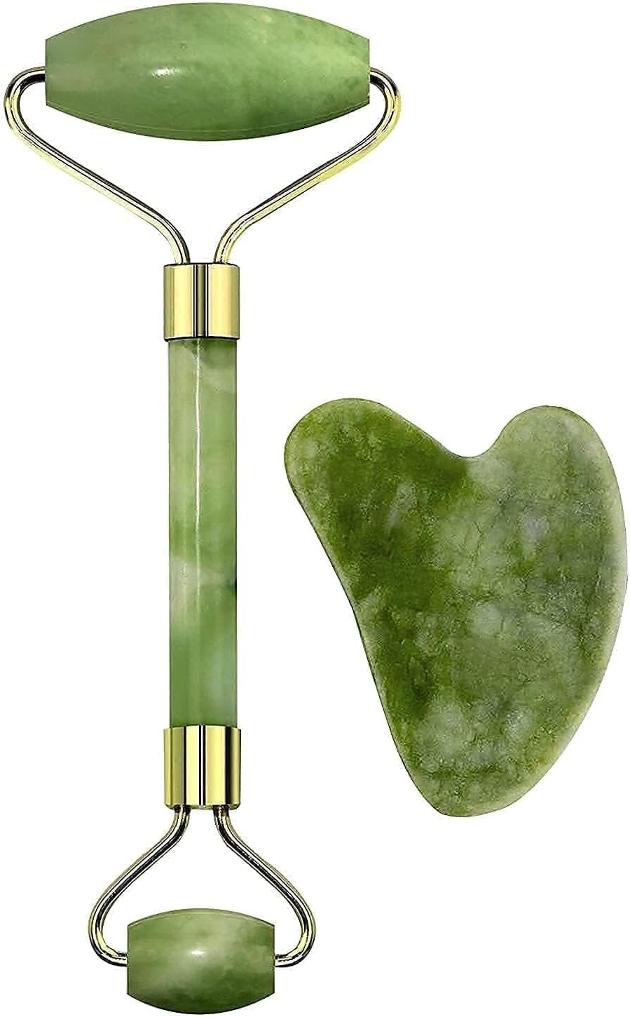 Duuous Moings Jade Roller and Gua Sha Set Face Roller Facial Beauty Massager for Eyes Face Neck and Body Treatment Facial Roller and Guasha Tools for Skin Care Routine