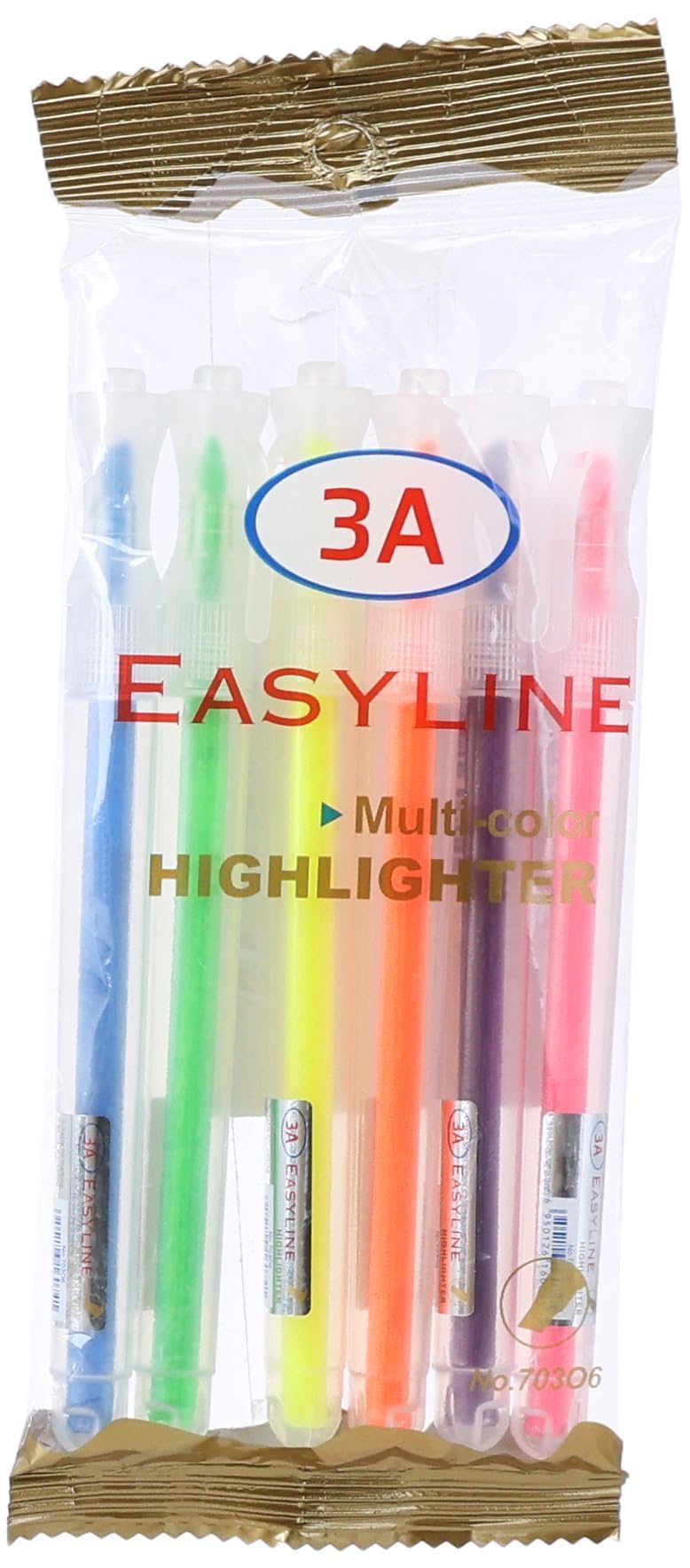 3A 707/703-O6 Easy Line Phosphorescent Pens 6-Pieces Set 4.5 ml, Multicolor