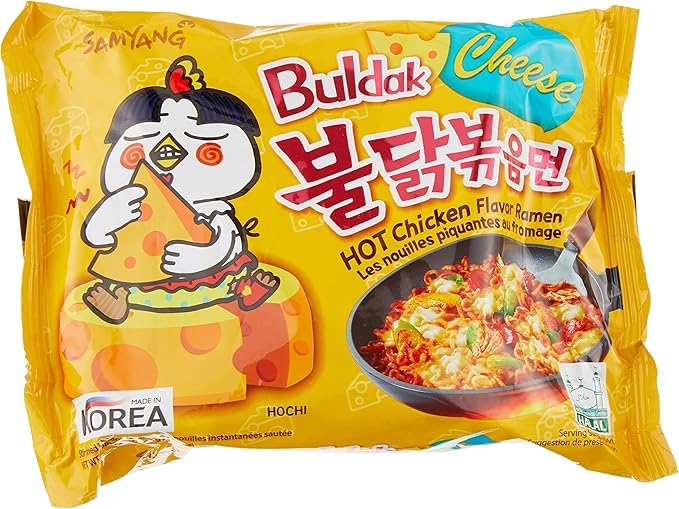 Samyang Bulldog Korean Noodles Cheese Flavor With Spicy Chicken, 140g