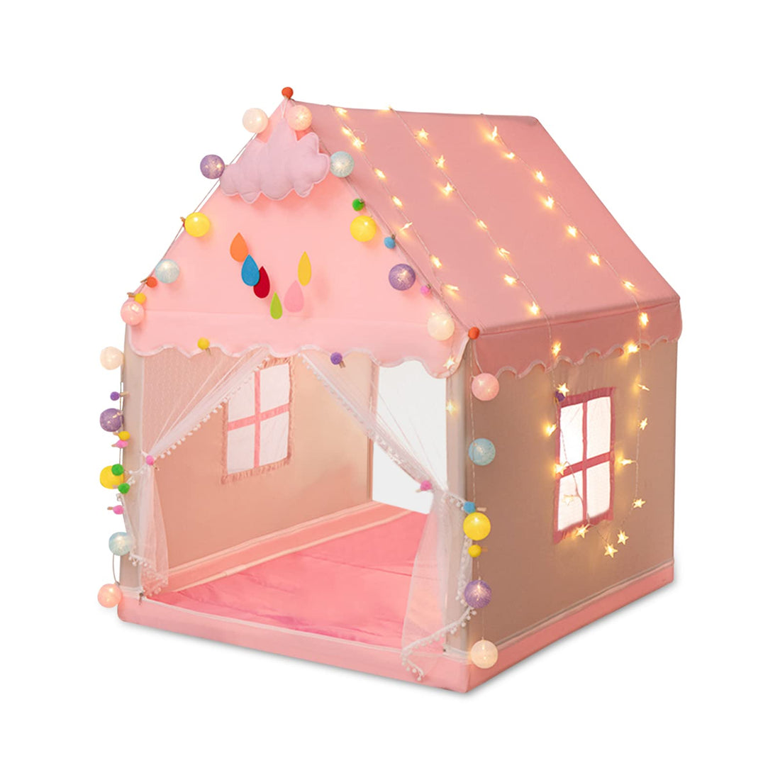 Ergocar Teepee Child Girl, Princess Tent Indoor Dream Castle, Boy's Cabin Child Outdoor, with Colourful Balls & Star Lights, Large Garden Tent, Birthday Gifts
