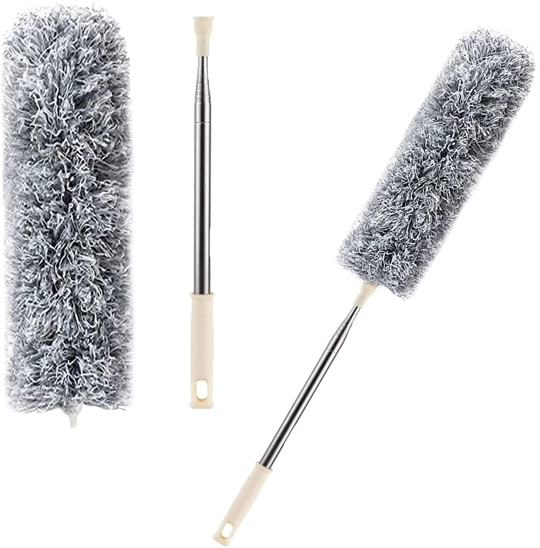 SAMEZONE Microfiber Duster with Extension Pole, Stainless Steel, Bendable Head, 30-100 Inches, for High Ceiling Fan, Interior Roof
