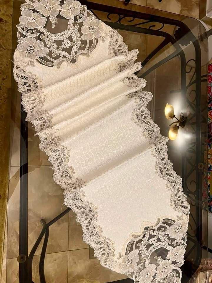 Generic Turkish Rose Lace Tablecloth Runner, White, Elegant Floral Design, 45x145 cm, for Dining Room and Dressing Table .flo