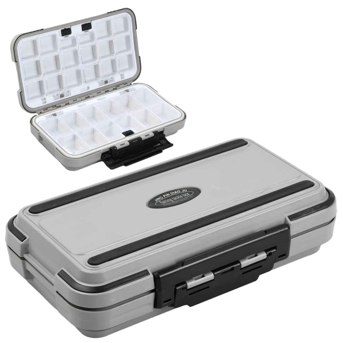 Catime Fishing Plastic Tackle Box, 30 Compartments Waterproof, Grey