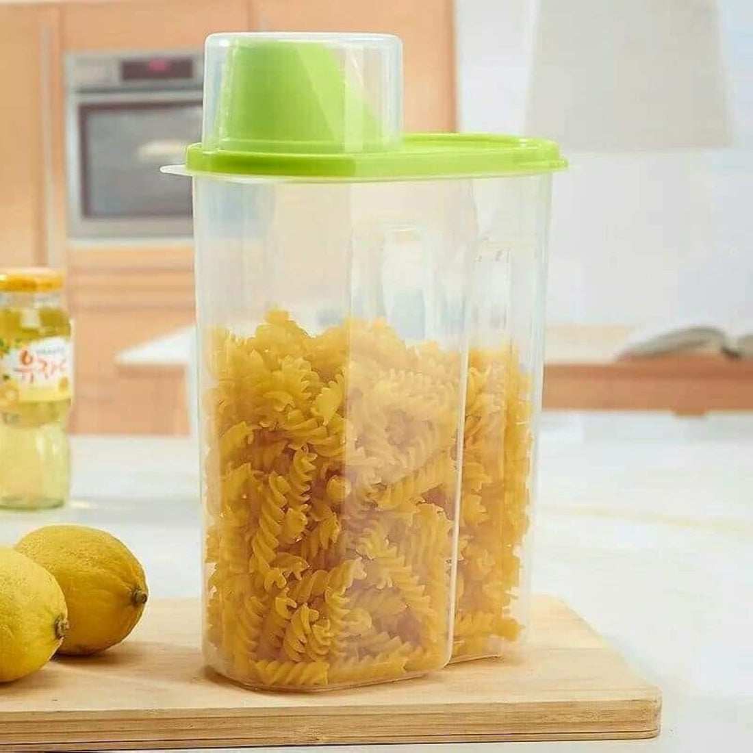 "Healthy Plastic Storage Box for Cereals and Nuts (1.9L) with Dish Lid - Ideal for Storing Pasta and Rice"