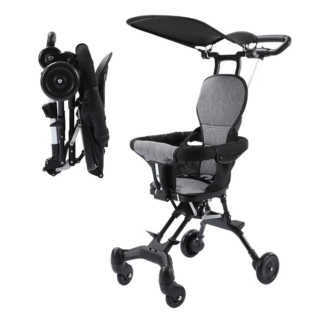 Beauenty Kids Stroller, Compact Baby Stroller, Lightweight Travel Stroller with Adjustable Handles and Backrest, One-Hand Fold, For Overhead Airplane Storage, Shopping, Walking, Travel (Style 2)