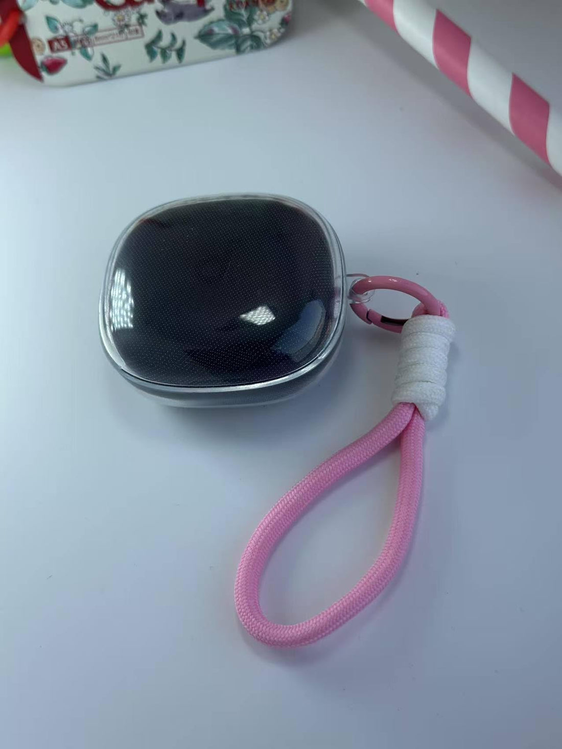 Clear Silicone Case for Soundcore by Anker R50i/P20i/P25iCase With Rope,Cover, Protective Skin by Anker R50i/P20i/P25i Headphones Headset (Clear with Rope) (EARBUDS NOT INCLUDED) (Pink White)
