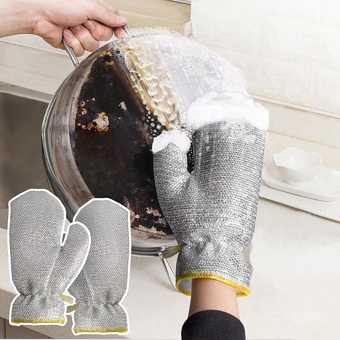 Generic 1 PAIR Wire Dishwashing Gloves, Multipurpose Non-Scratch Scrubbing, Waterproof, Anti-Hot & Oil-Resistance